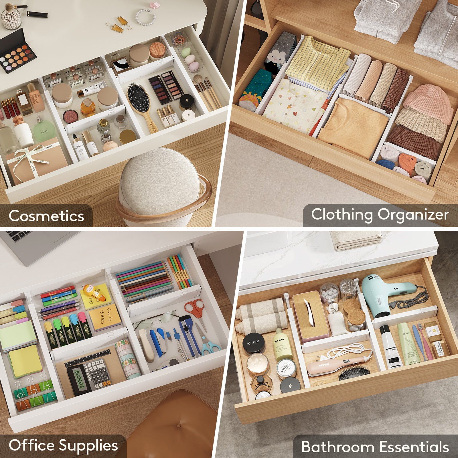 Lifewit 5-Pack Kitchen Drawer Dividers 2.36" Height, 11"-17" Adjustable Drawer Organizer