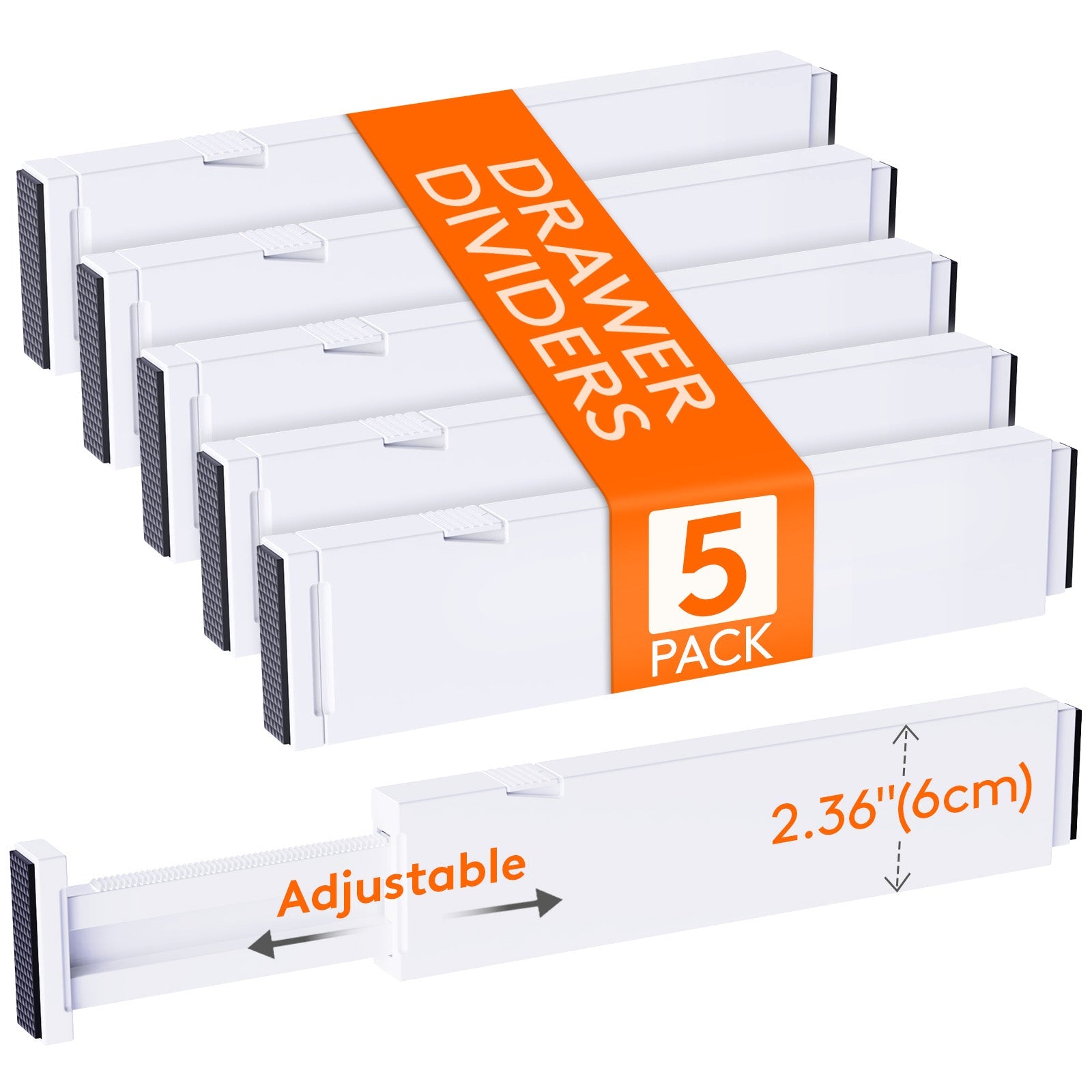 Lifewit 5-Pack Kitchen Drawer Dividers 2.36" Height, 11"-17" Adjustable Drawer Organizer