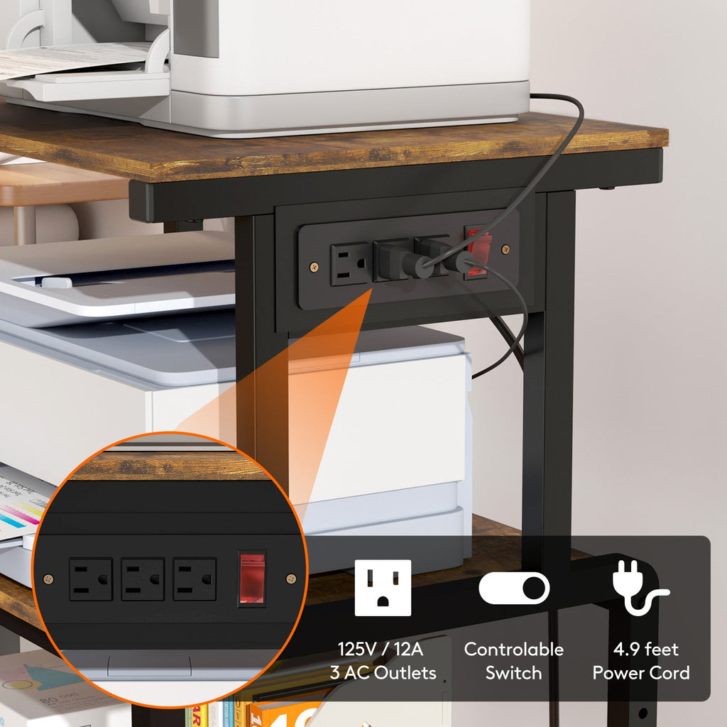 Lifewit 4-Tier Printer Stand with 3 Power Outlets, Wheels and Adjustable Storage Shelves