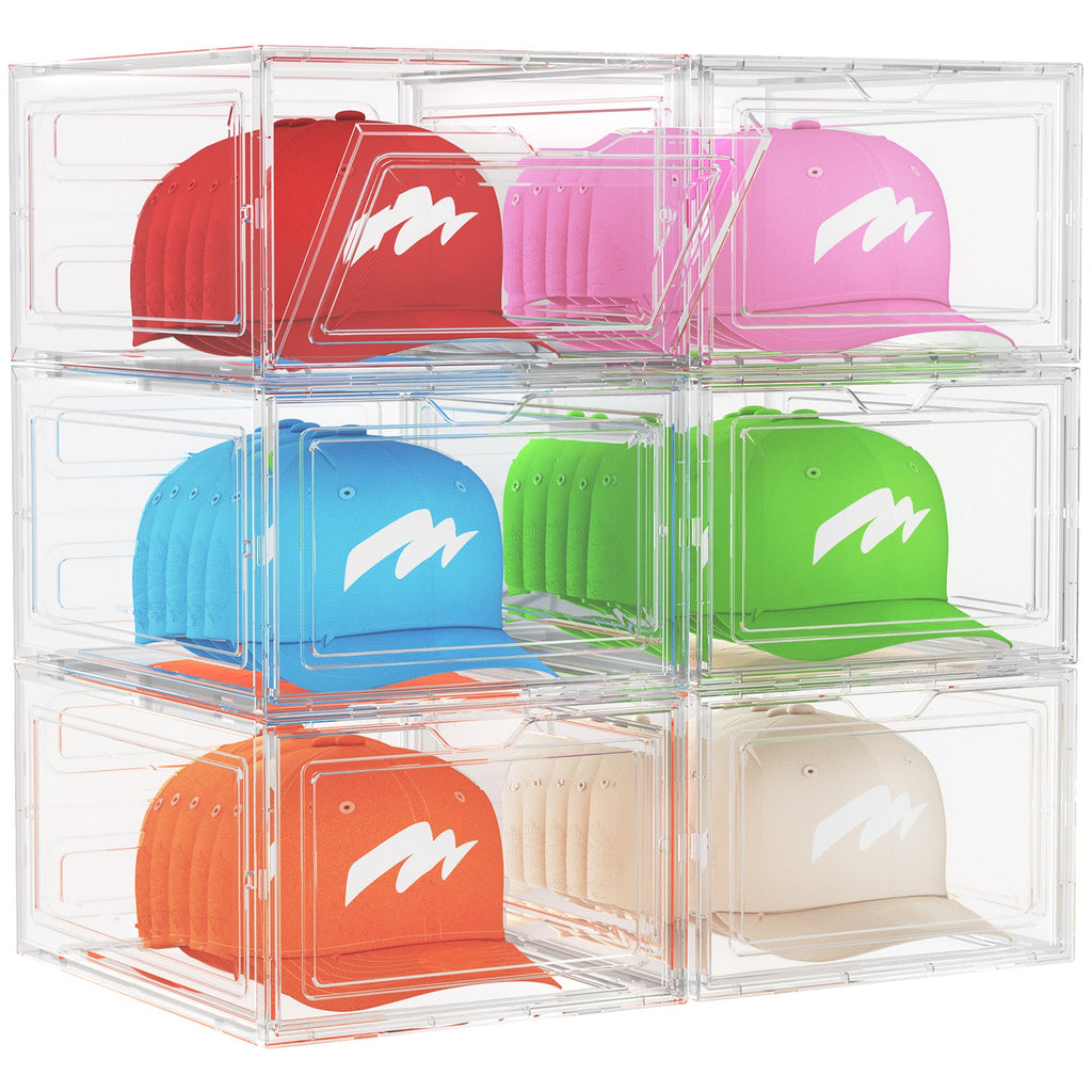 Lifewit 6-Pack Baseball Cap Hat Storage Box, Clear Hat Display Container
