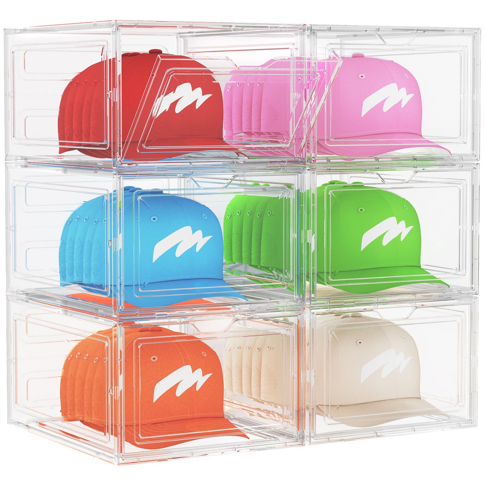 Lifewit 6-Pack Baseball Cap Hat Storage Box, Clear Hat Display Container