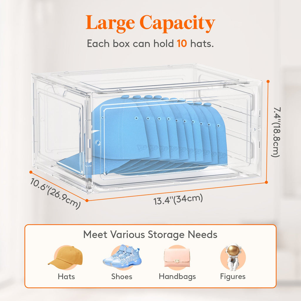 Lifewit 6-Pack Baseball Cap Hat Storage Box, Clear Hat Display Container