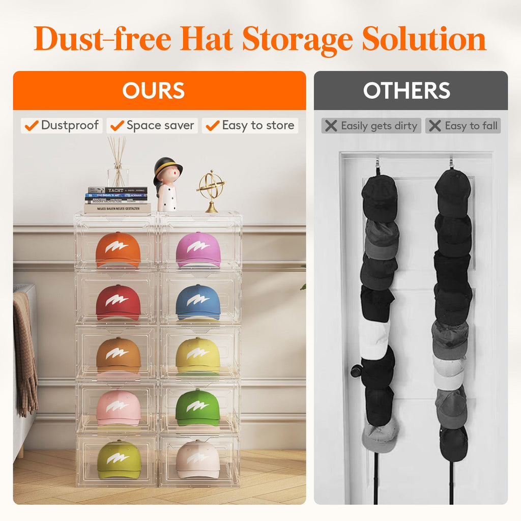 Lifewit 6-Pack Baseball Cap Hat Storage Box, Clear Hat Display Container