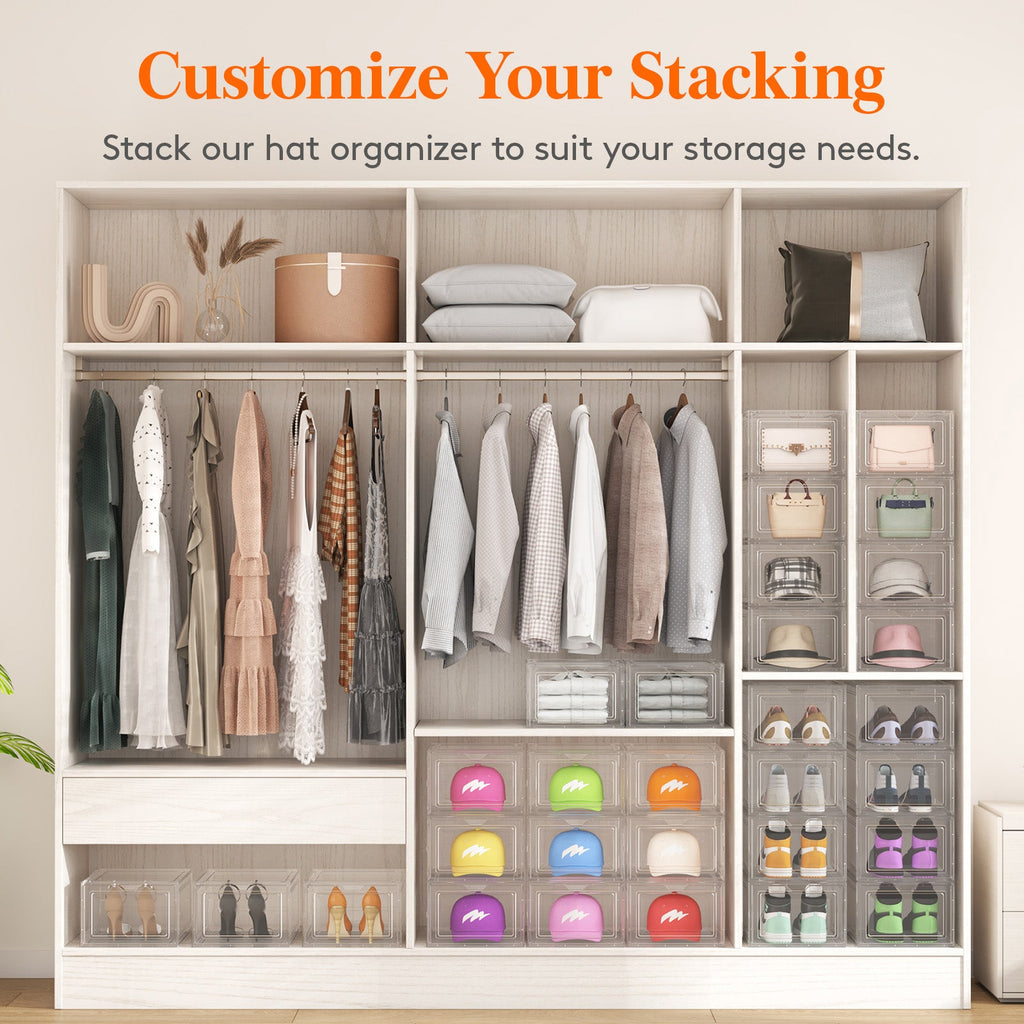 Lifewit 6-Pack Baseball Cap Hat Storage Box, Clear Hat Display Container