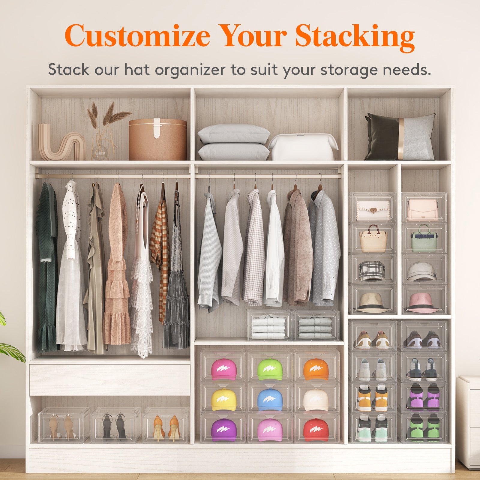 Lifewit 6-Pack Baseball Cap Hat Storage Box, Clear Hat Display Container