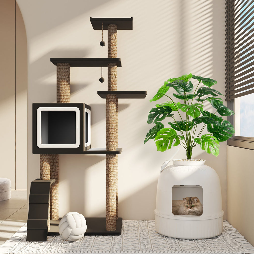 Lifewit White Hidden Litter Box with Faux Plants and Shovel