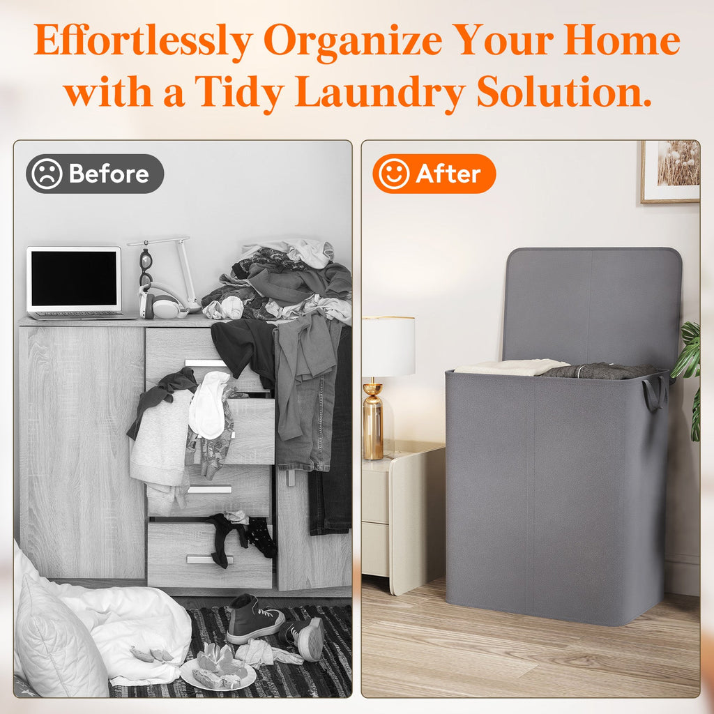 Lifewit 145L Large Double Layer 2 Partition Laundry Hamper with Lid, Grey