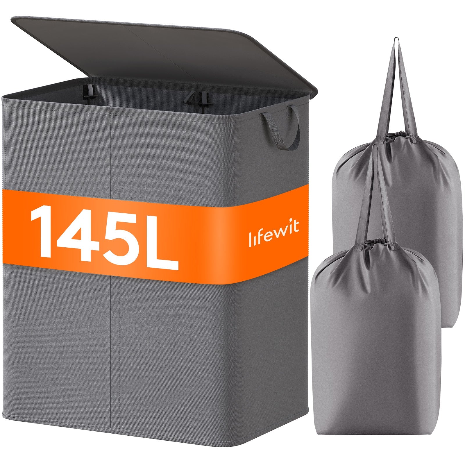 Lifewit 145L Large Double Layer 2 Partition Laundry Hamper with Lid, Grey