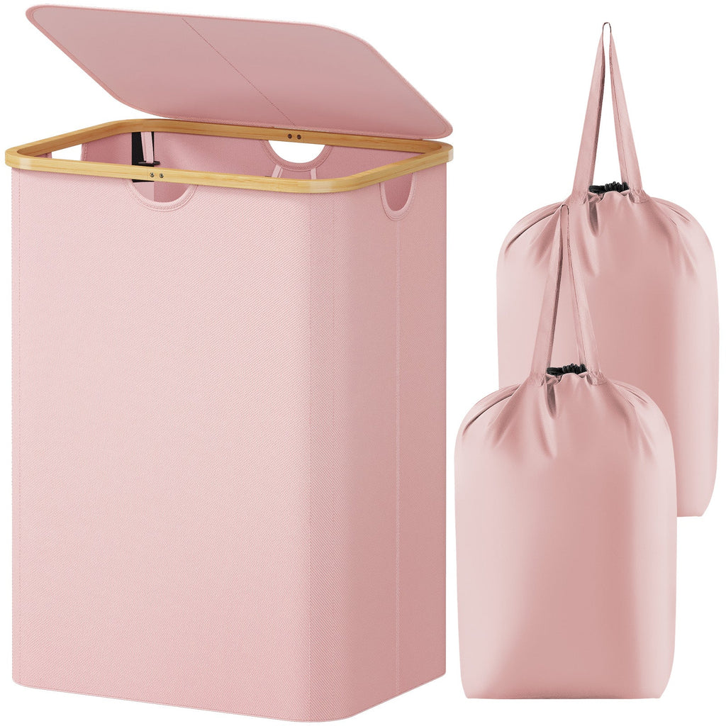 Lifewit 100L Collapsible Laundry Basket with Lid, Black/Gray Laundry Hamper with A Laundry Bag