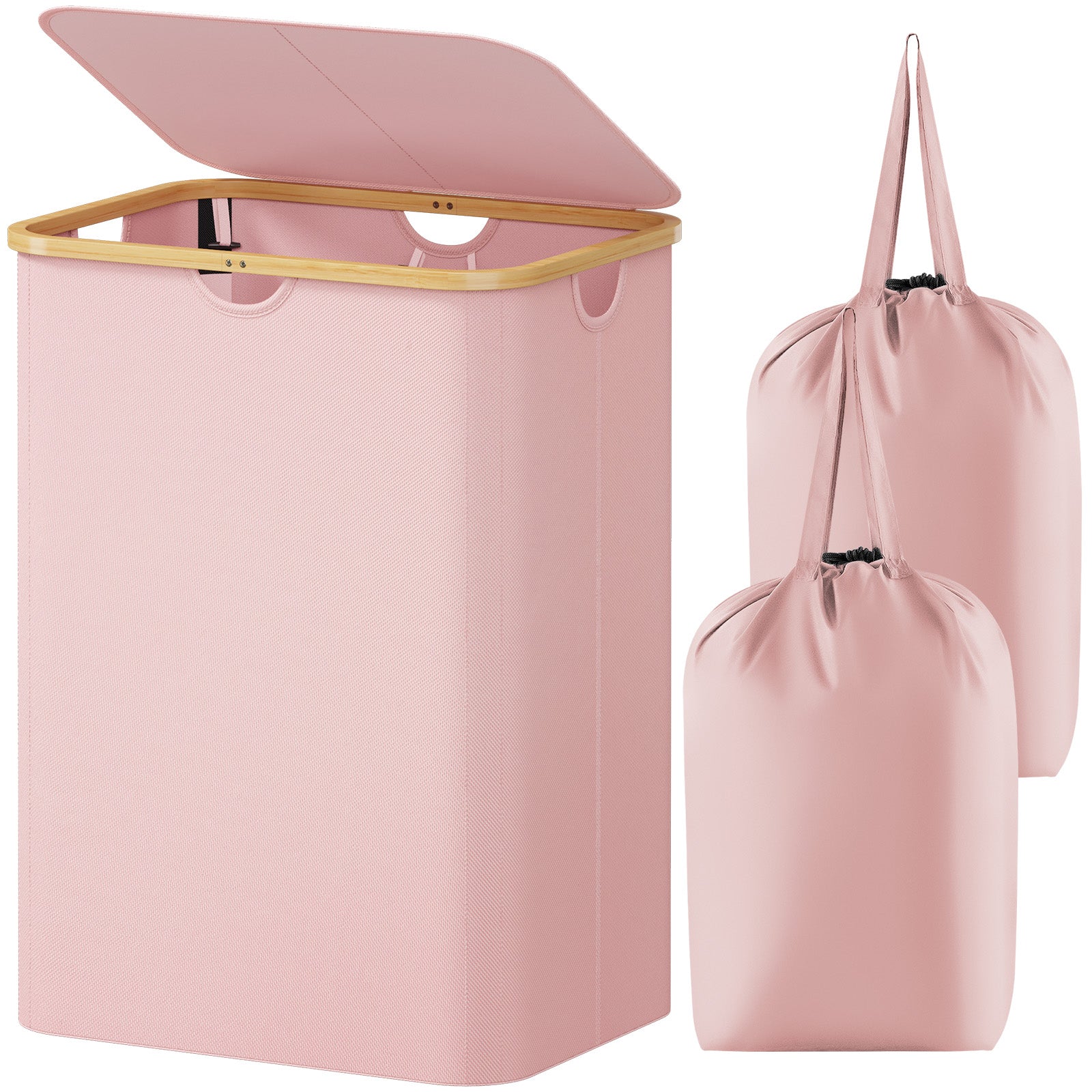 Lifewit 100L Collapsible Laundry Basket with Lid, Black/Gray Laundry Hamper with A Laundry Bag