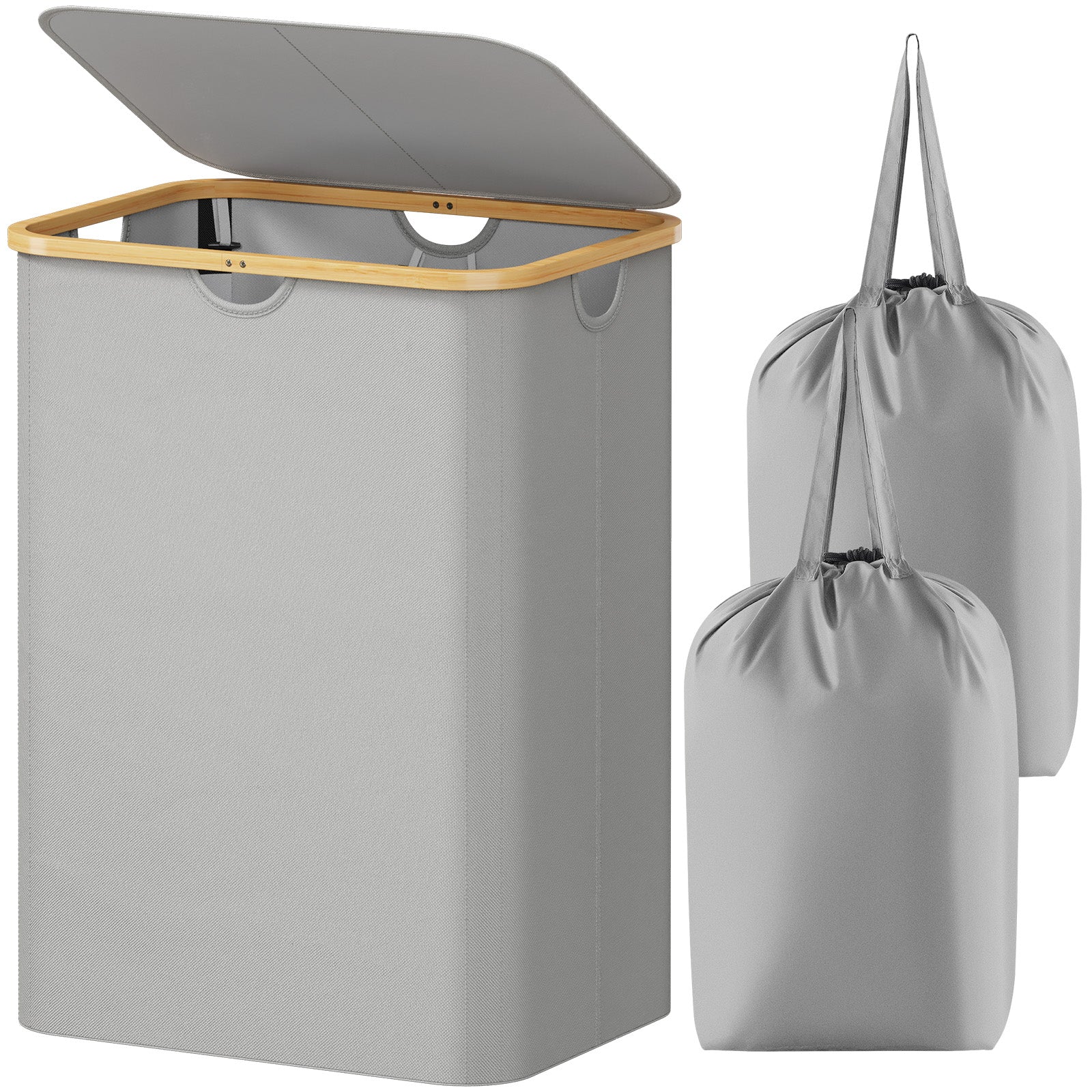 Lifewit 100L Collapsible Laundry Basket with Lid, Black/Gray Laundry Hamper with A Laundry Bag