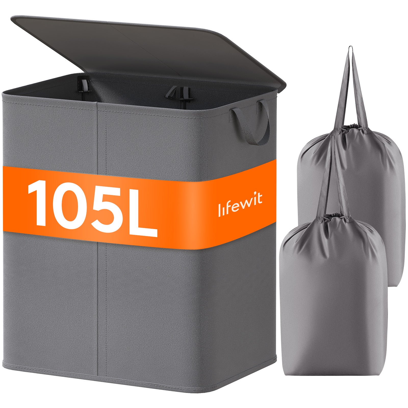 Lifewit 145L Large Double Layer 2 Partition Laundry Hamper with Lid, Grey