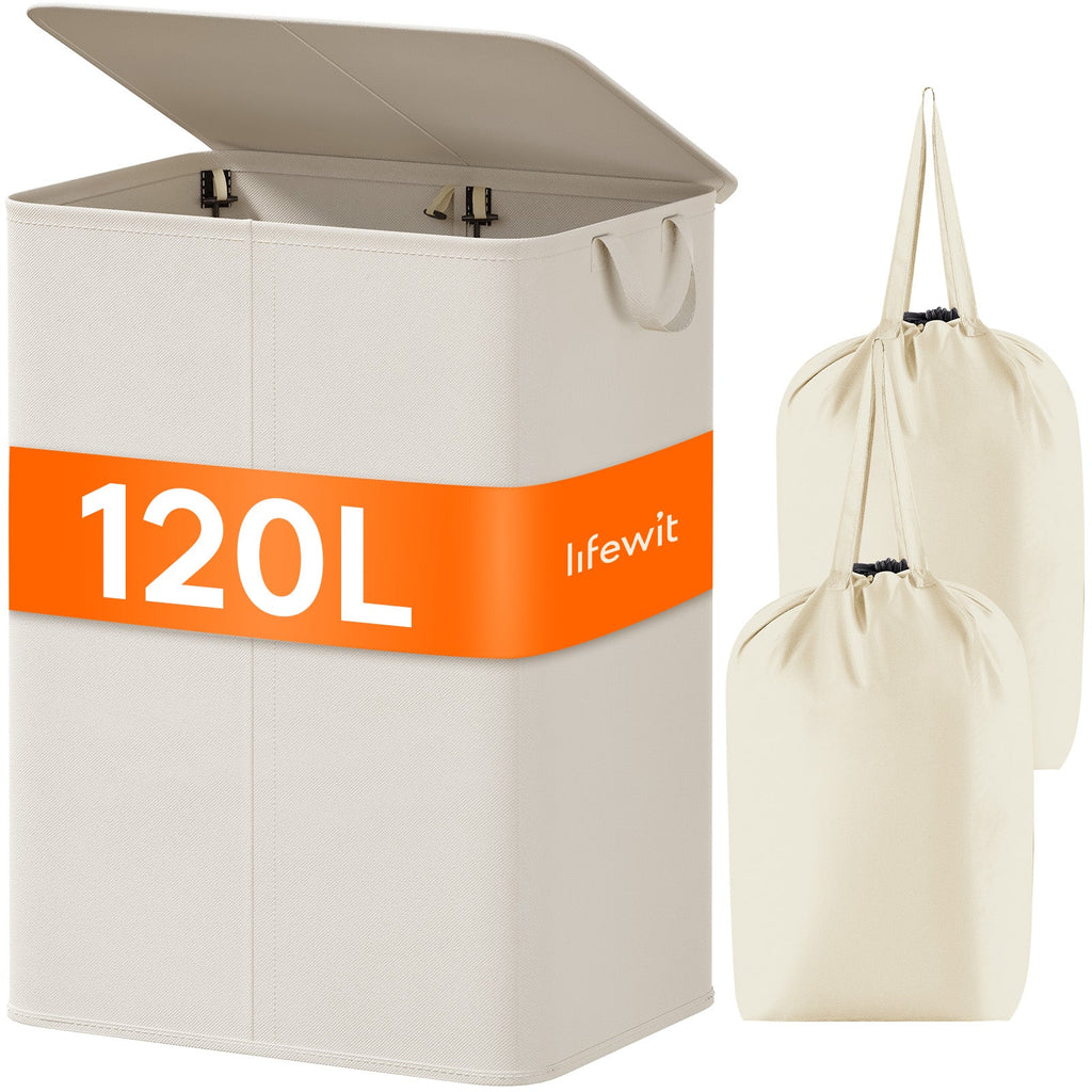 Lifewit 145L Large Double Layer 2 Partition Laundry Hamper with Lid, Grey