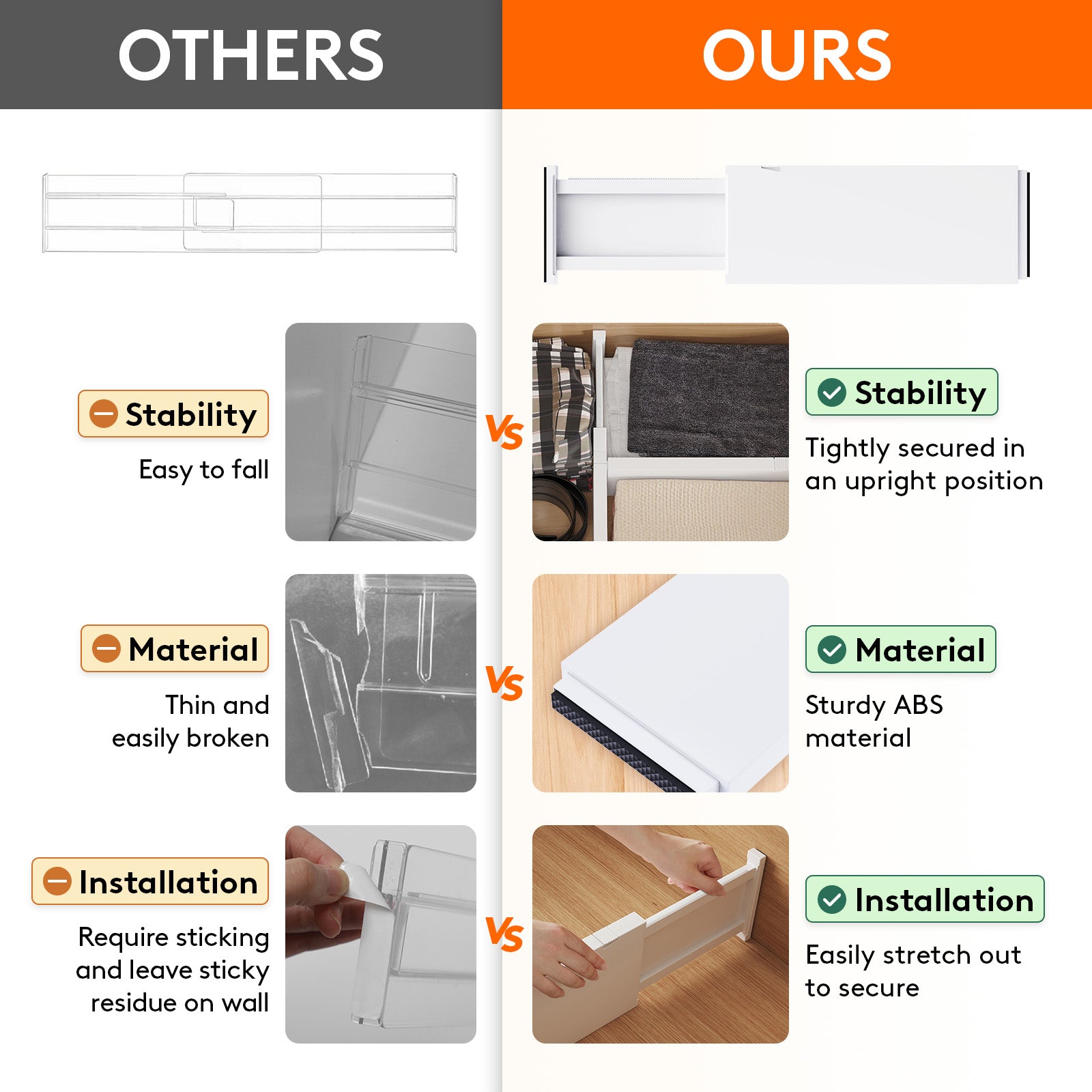 Lifewit 5-Pack Drawer Dividers 5" High, 13.5-22" Adjustable Clothes Organizer