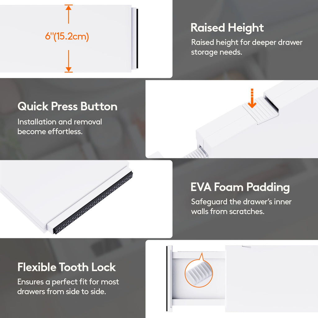 Lifewit 5-Pack Plastic Drawer Dividers 6" High, 13.5-22" Adjustable Drawer Organizer