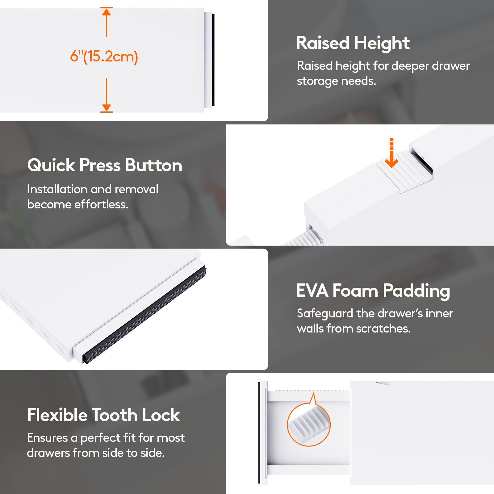 Lifewit 5-Pack Plastic Drawer Dividers 6" High, 13.5-22" Adjustable Drawer Organizer