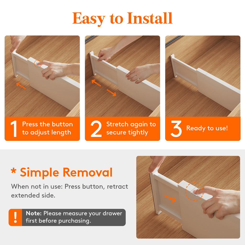 Lifewit 5-Pack Plastic Drawer Dividers 6" High, 13.5-22" Adjustable Drawer Organizer