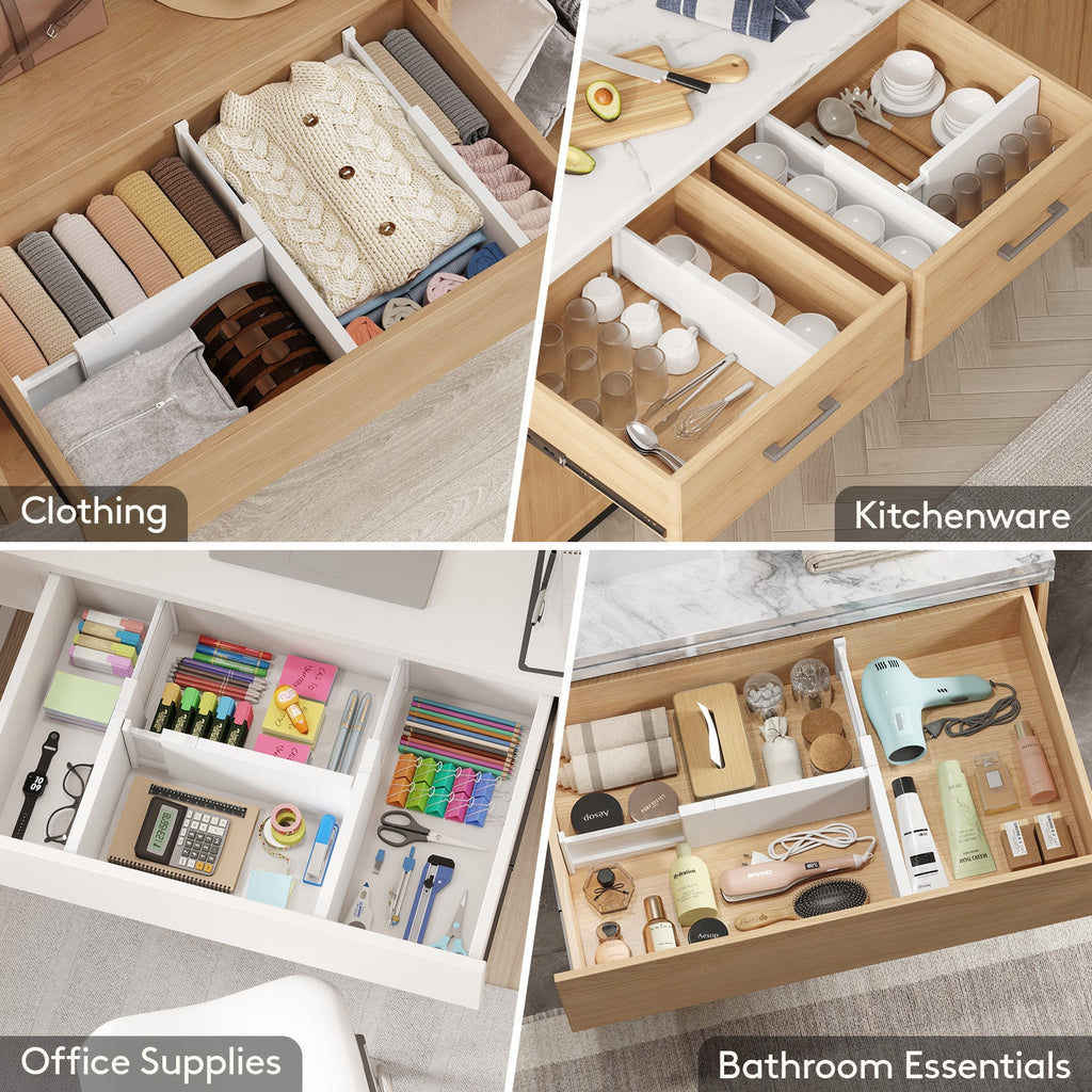 Lifewit 5-Pack Plastic Drawer Dividers 6" High, 13.5-22" Adjustable Drawer Organizer