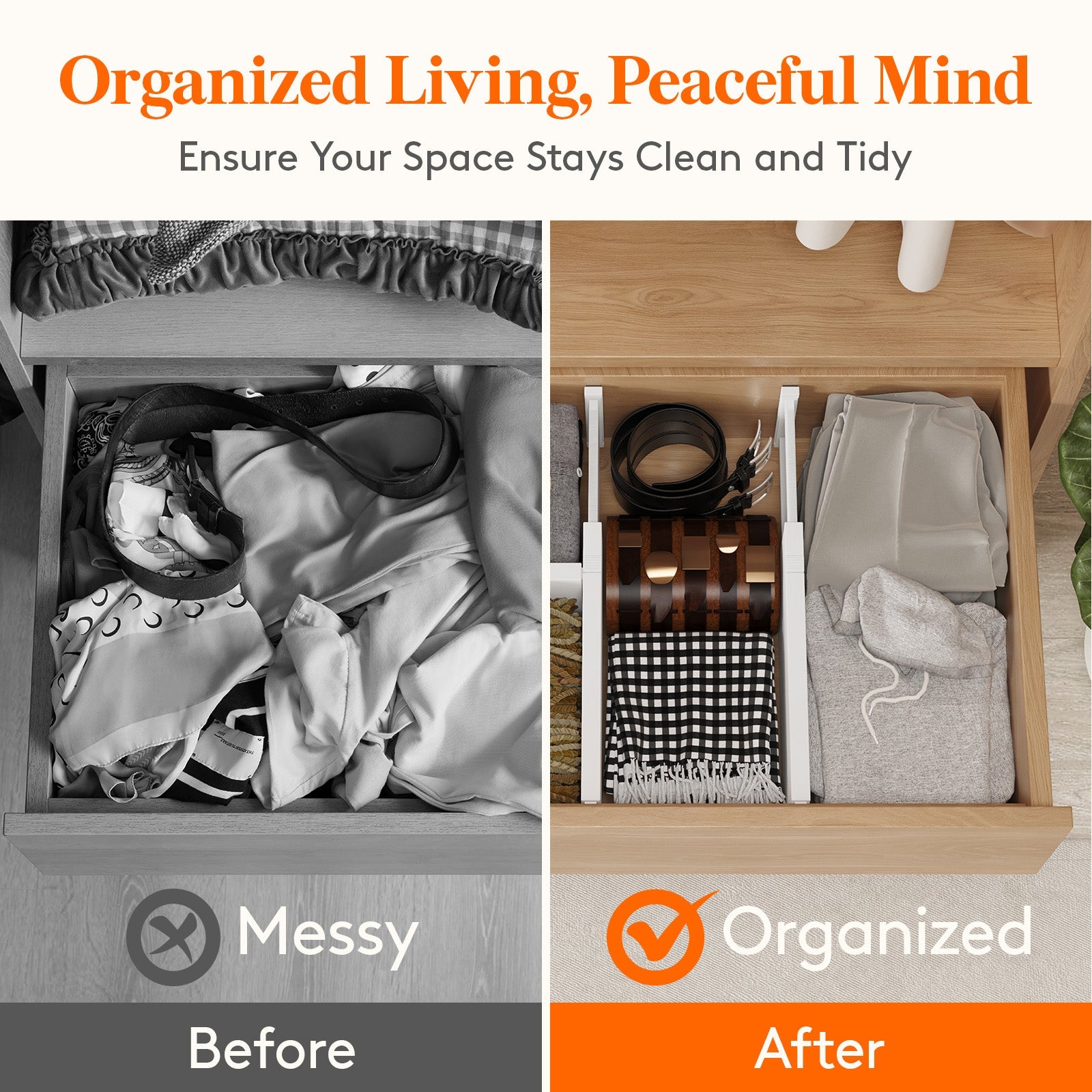 Lifewit 5-Pack Plastic Drawer Dividers 6" High, 13.5-22" Adjustable Drawer Organizer