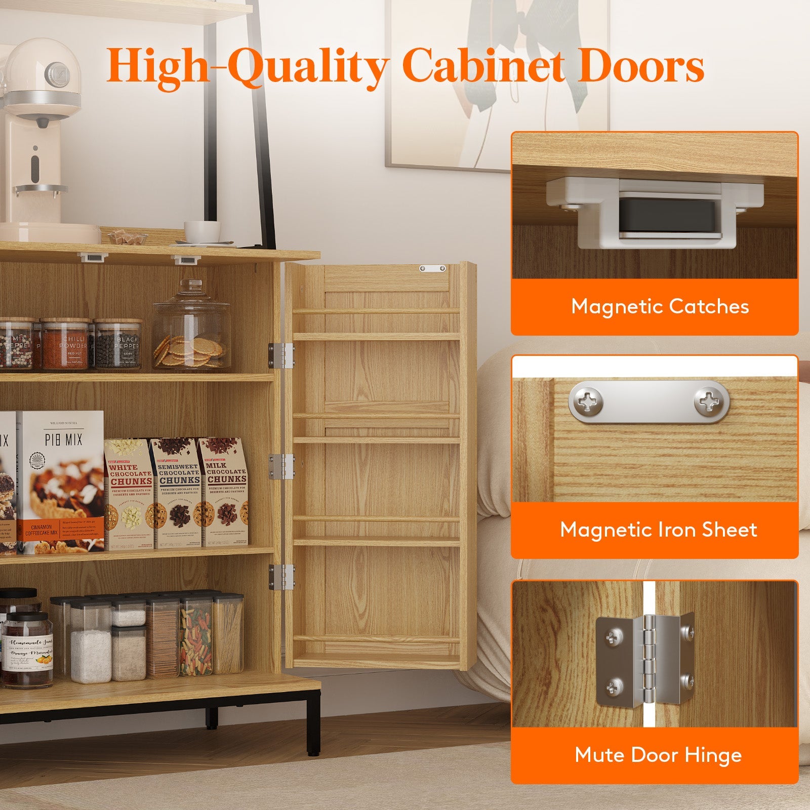 Lifewit 49.6" Kitchen Pantry Cabinet with Rattan Doors and Adjustable Shelves