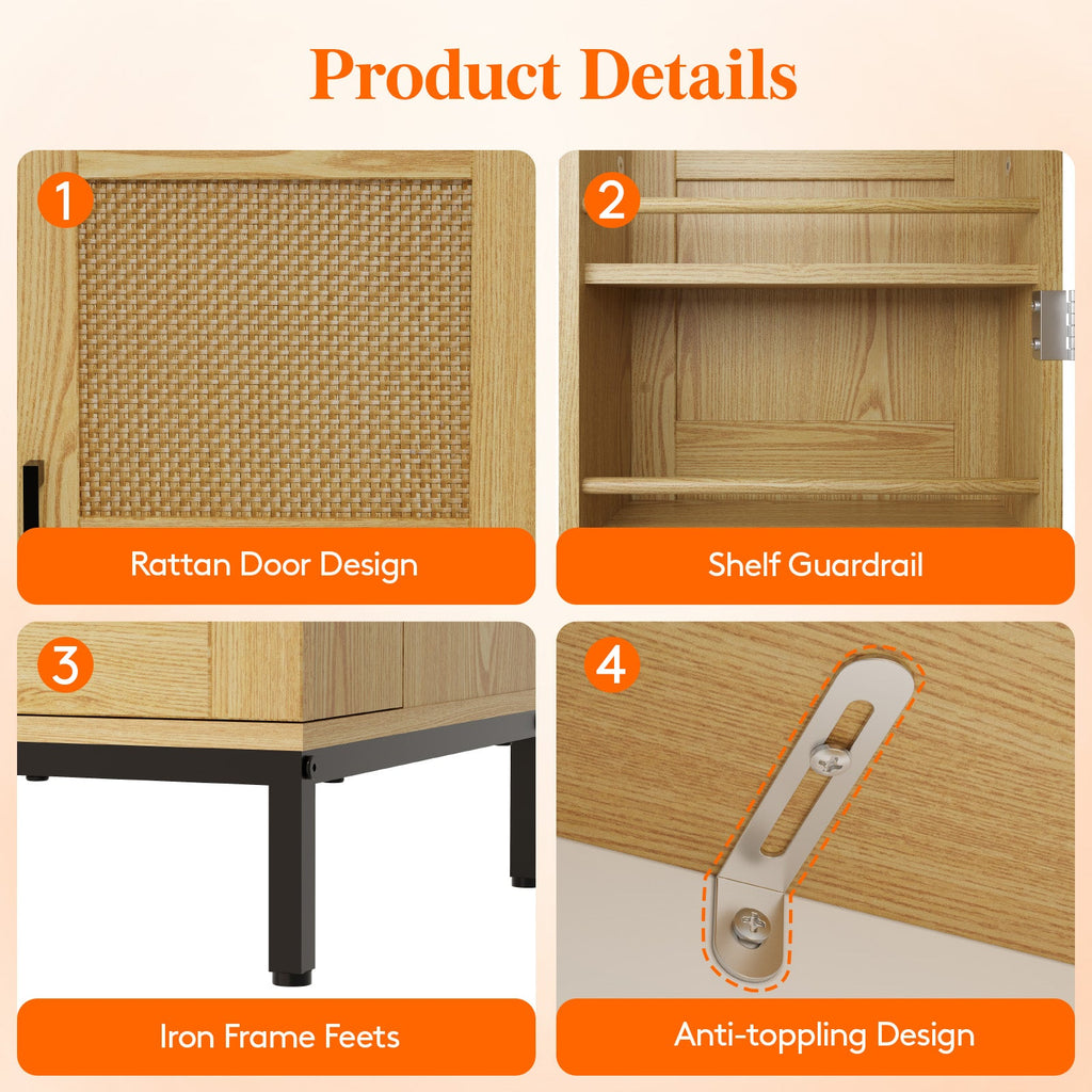 Lifewit 49.6" Kitchen Pantry Cabinet with Rattan Doors and Adjustable Shelves