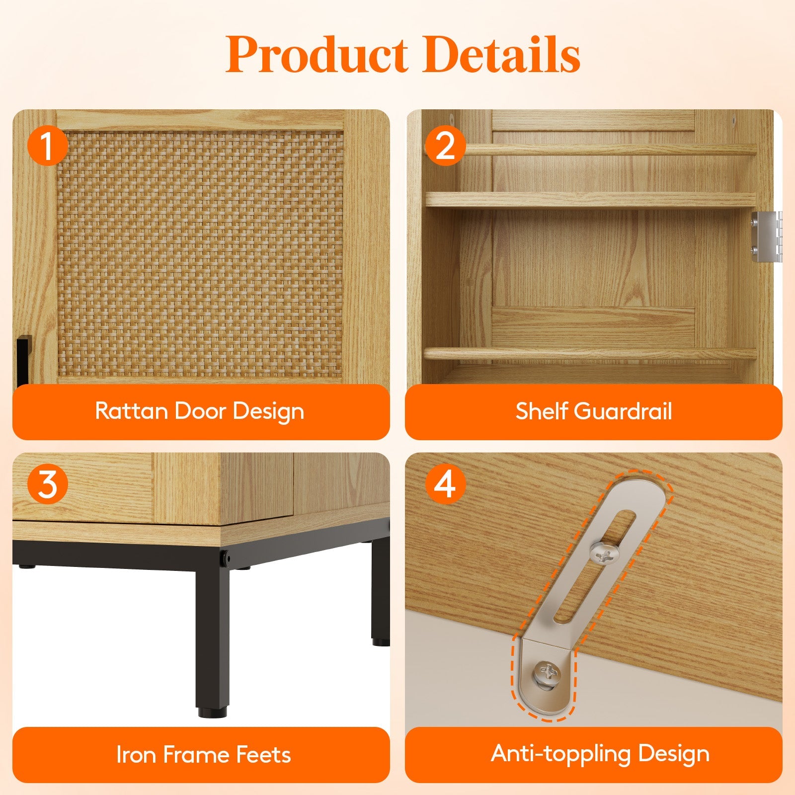 Lifewit 49.6" Kitchen Pantry Cabinet with Rattan Doors and Adjustable Shelves