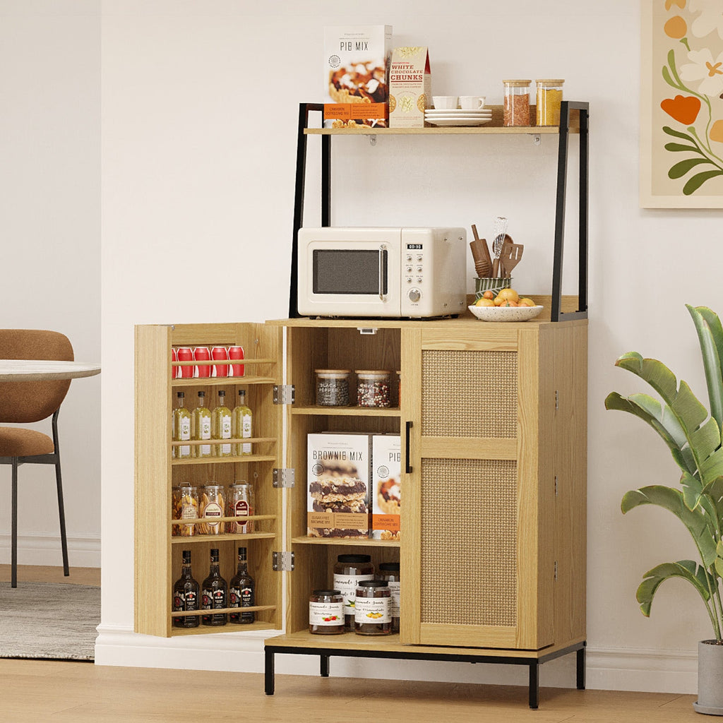 Lifewit 49.6" Kitchen Pantry Cabinet with Rattan Doors and Adjustable Shelves