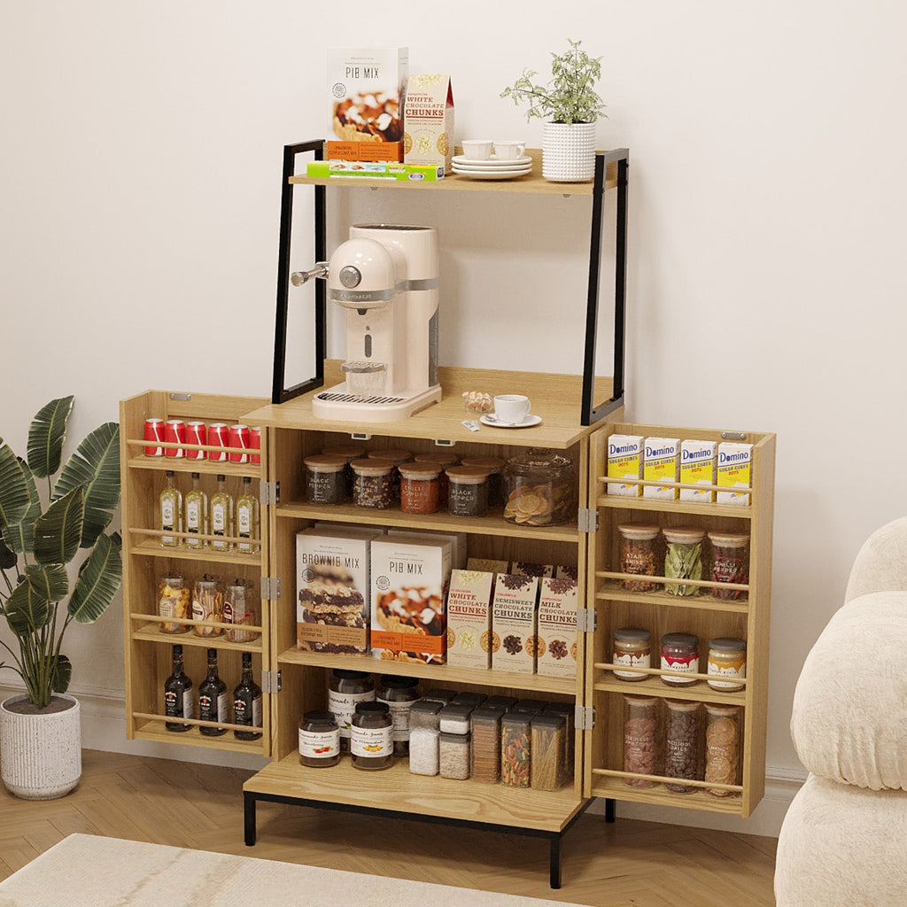 Lifewit 49.6" Kitchen Pantry Cabinet with Rattan Doors and Adjustable Shelves