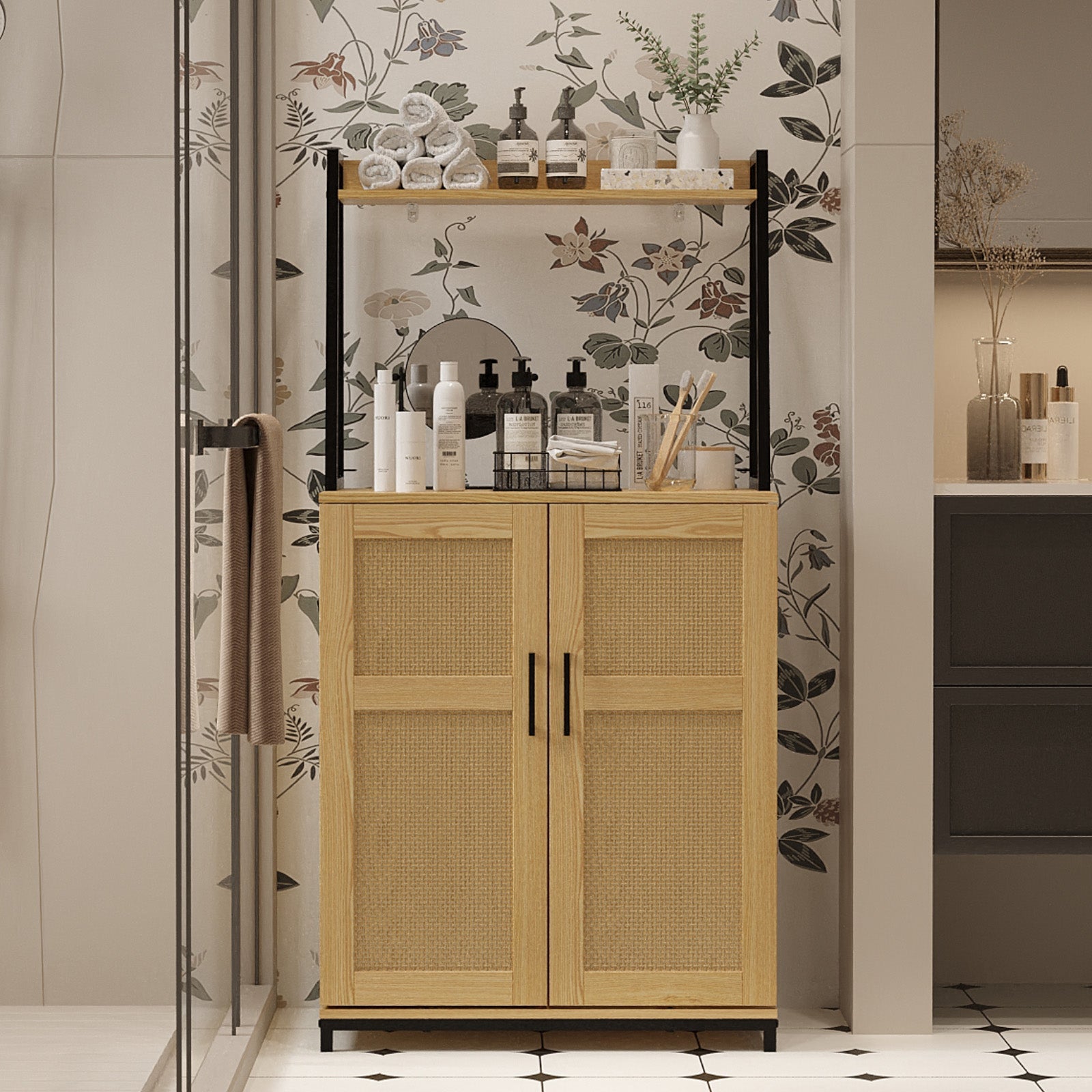 Lifewit 49.6" Kitchen Pantry Cabinet with Rattan Doors and Adjustable Shelves