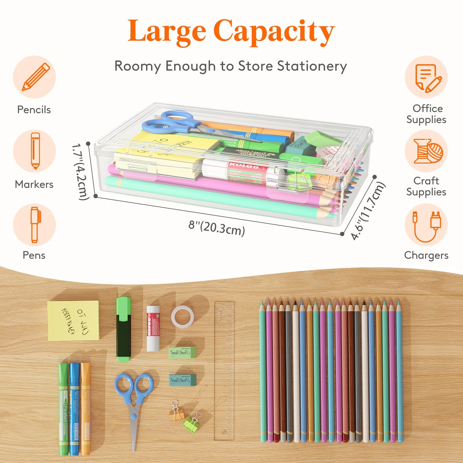 Lifewit Snap-On Plastic Pencil Case, Stackable Large Capacity Hard Pencil Case