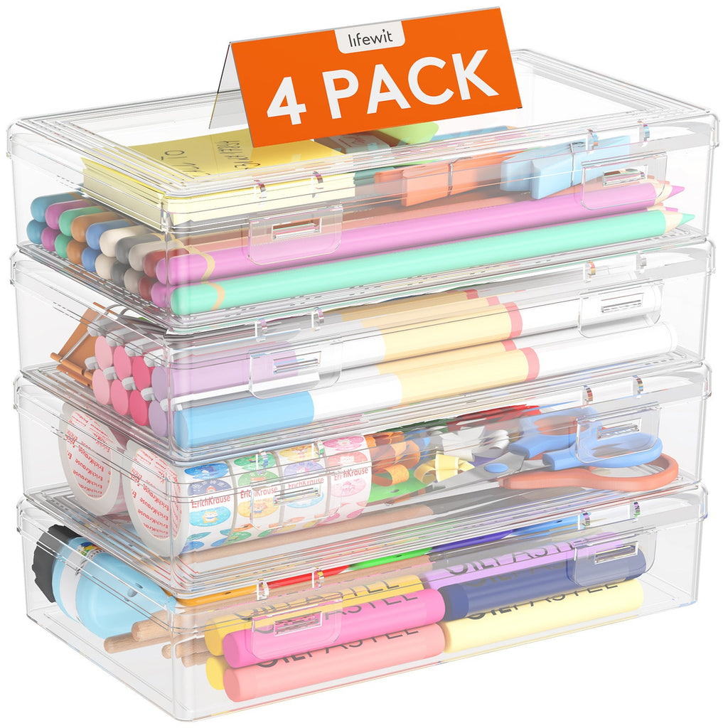 Lifewit Snap-On Plastic Pencil Case, Stackable Large Capacity Hard Pencil Case