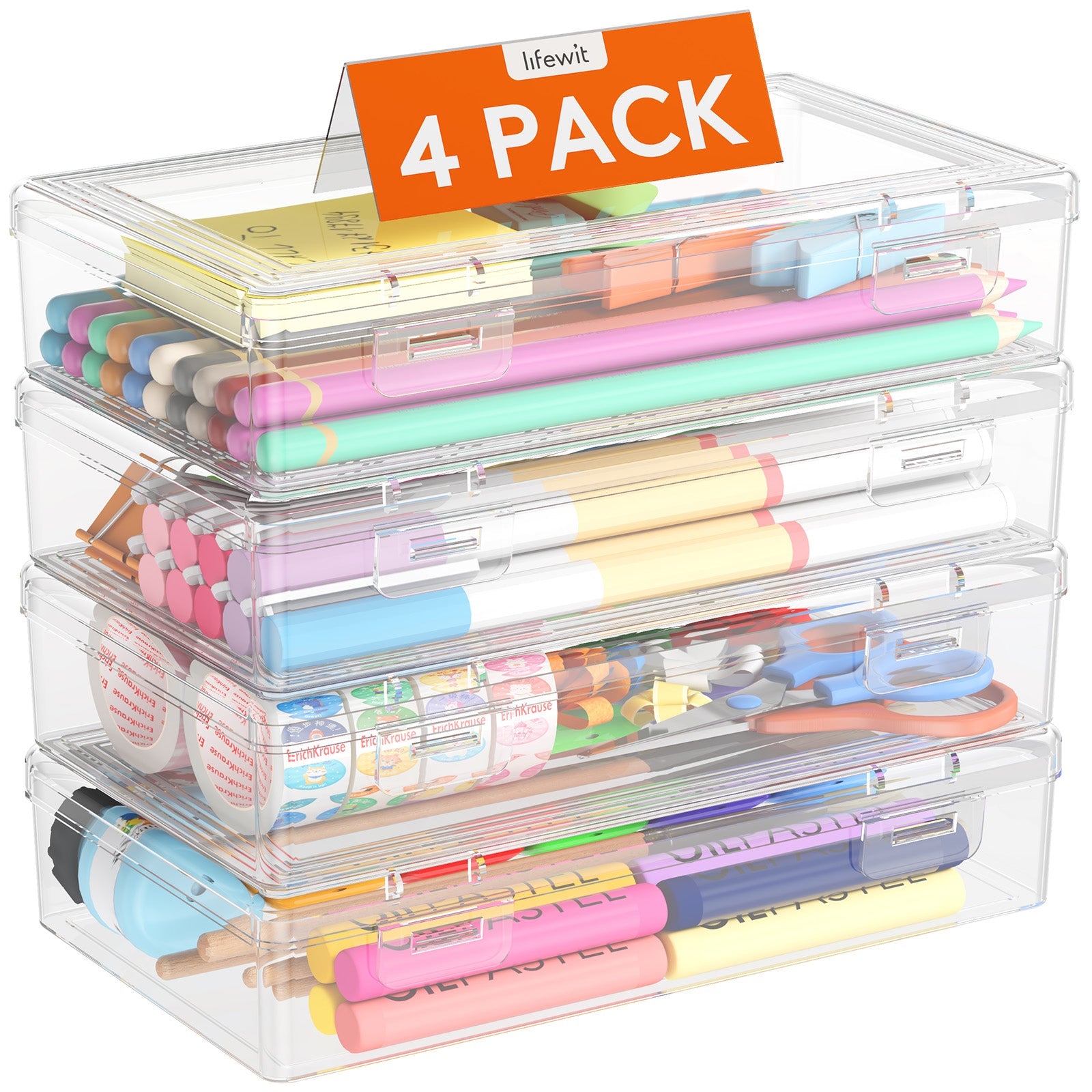 Lifewit Snap-On Plastic Pencil Case, Stackable Large Capacity Hard Pencil Case