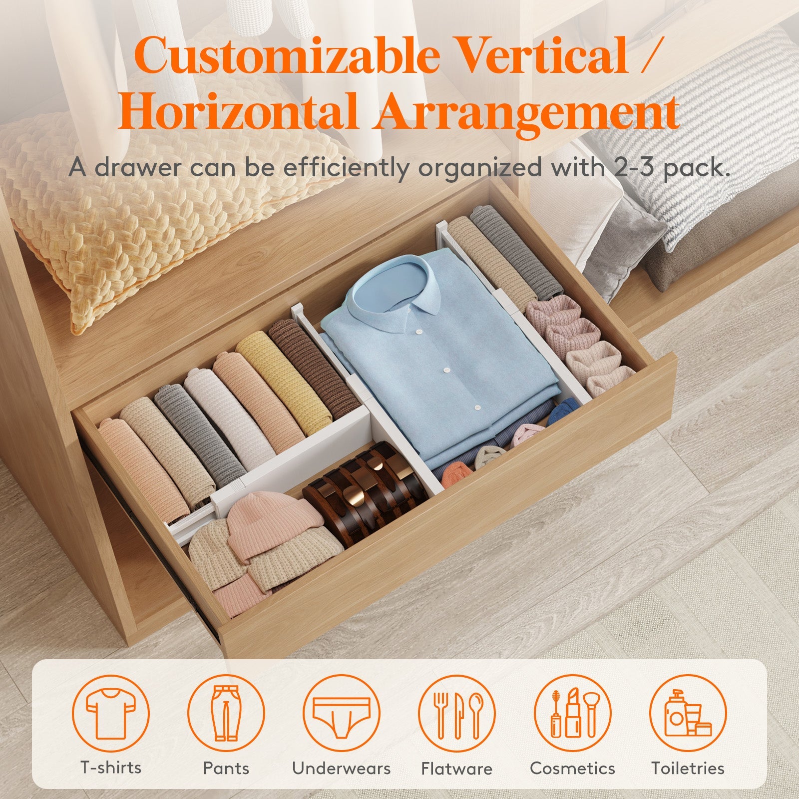 Lifewit 5-Pack 13.5-22 Inch Adjustable Drawer Organizer for Bedroom/Bathroom/Kitchen