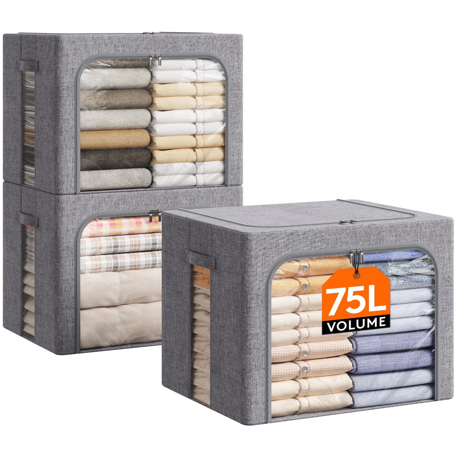 Lifewit Stackable Clothes Storage Box with Metal Frame, 40L Storage Bag Fabric Box