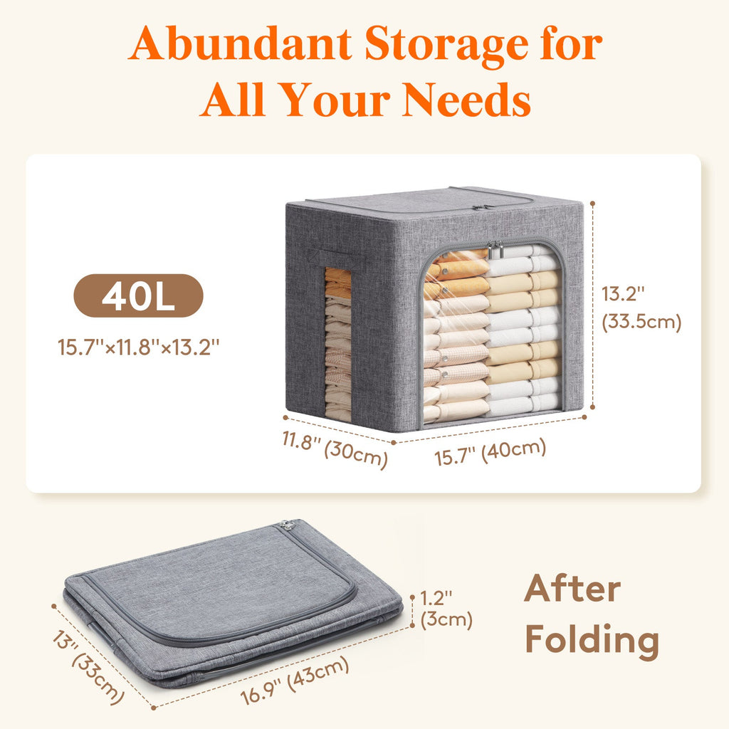 Lifewit Stackable Clothes Storage Box with Metal Frame, 40L Storage Bag Fabric Box