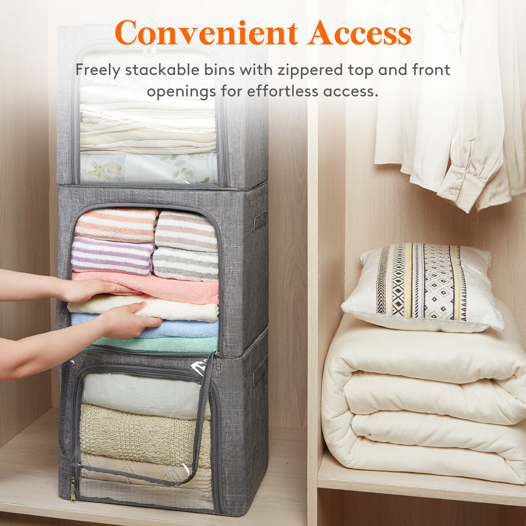 Lifewit Stackable Clothes Storage Box with Metal Frame, 40L Storage Bag Fabric Box