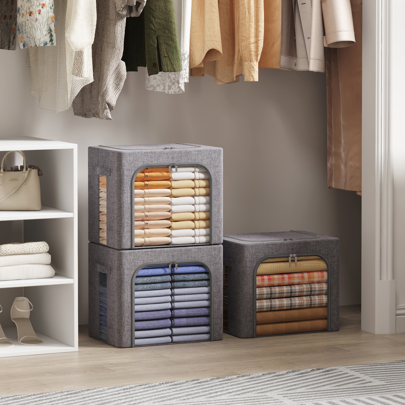 Lifewit Stackable Clothes Storage Box with Metal Frame, 40L Storage Bag Fabric Box