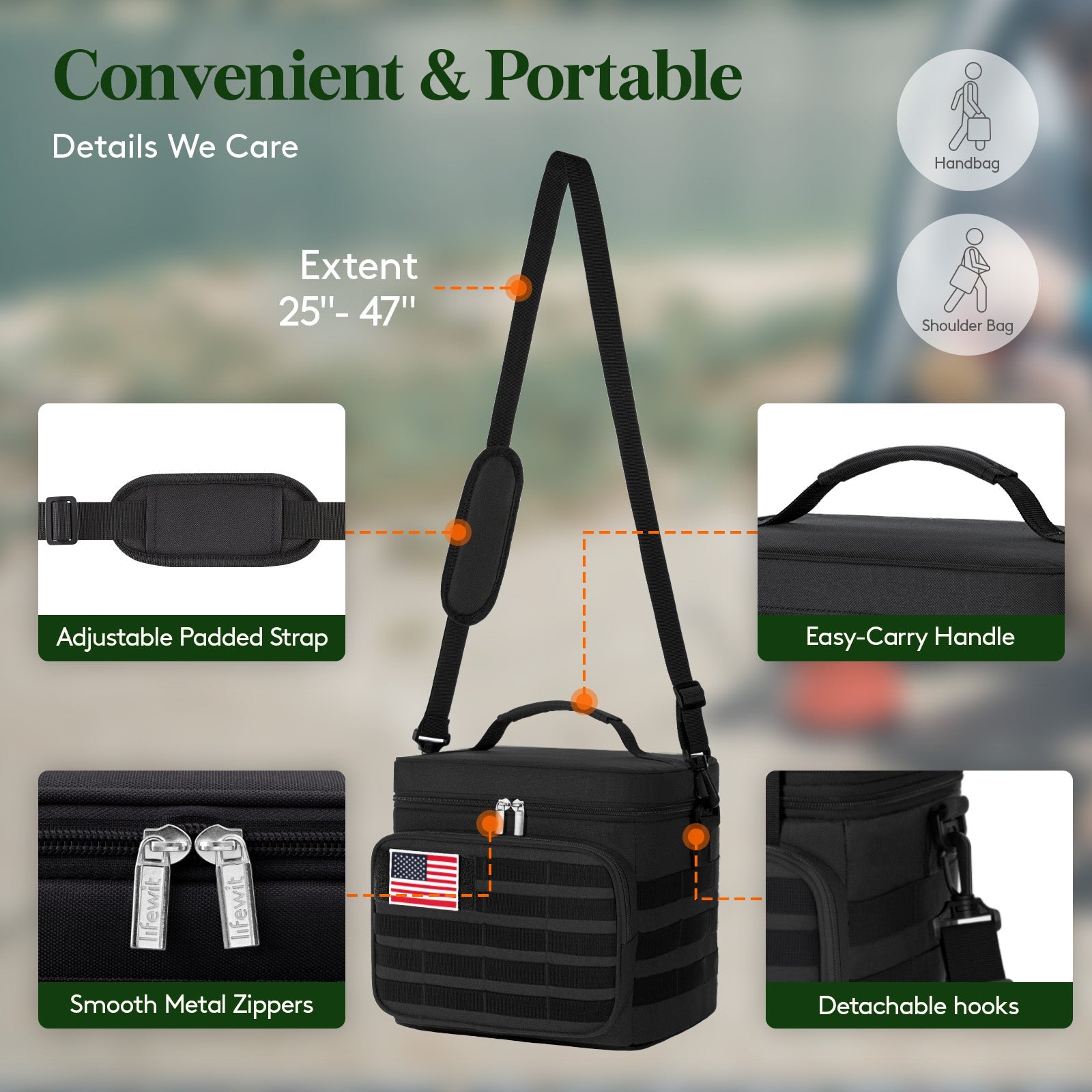 Lifewit Leak Proof Insulated Large Men's Tactical Lunch Box with MOLLE Webbing and Shoulder Straps