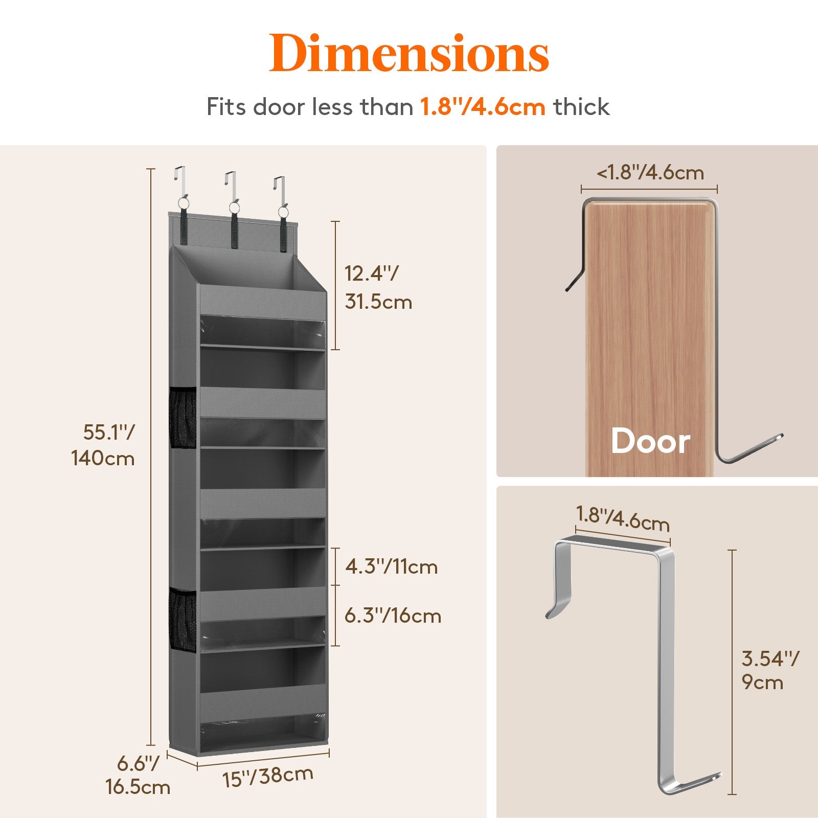 Lifewit 1-Pack 5-Tier Clear Window Hanging Storage Rack with 4 Mesh Side Pockets
