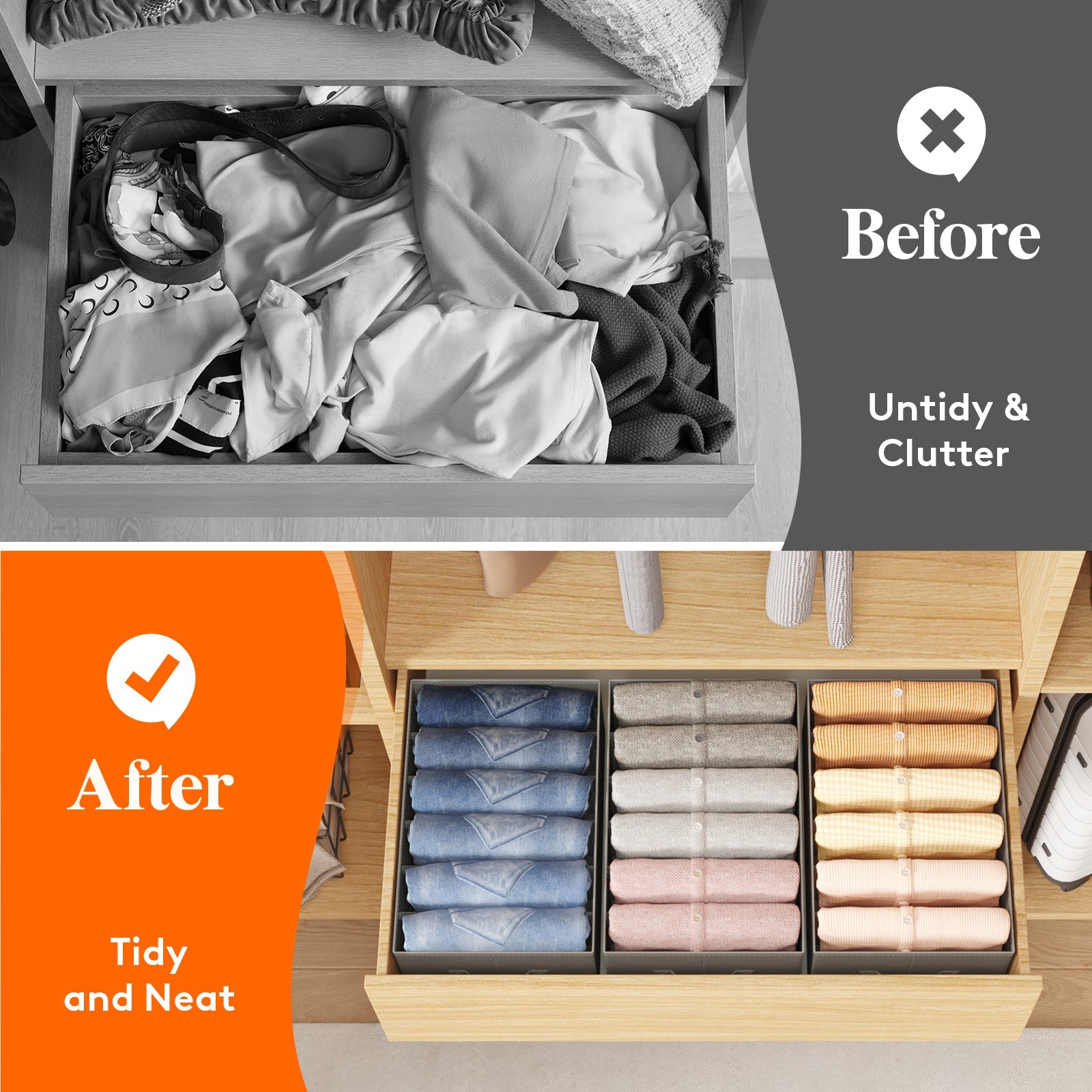 Lifewit 6 Compartment Foldable Wardrobe Organizer with Support Board