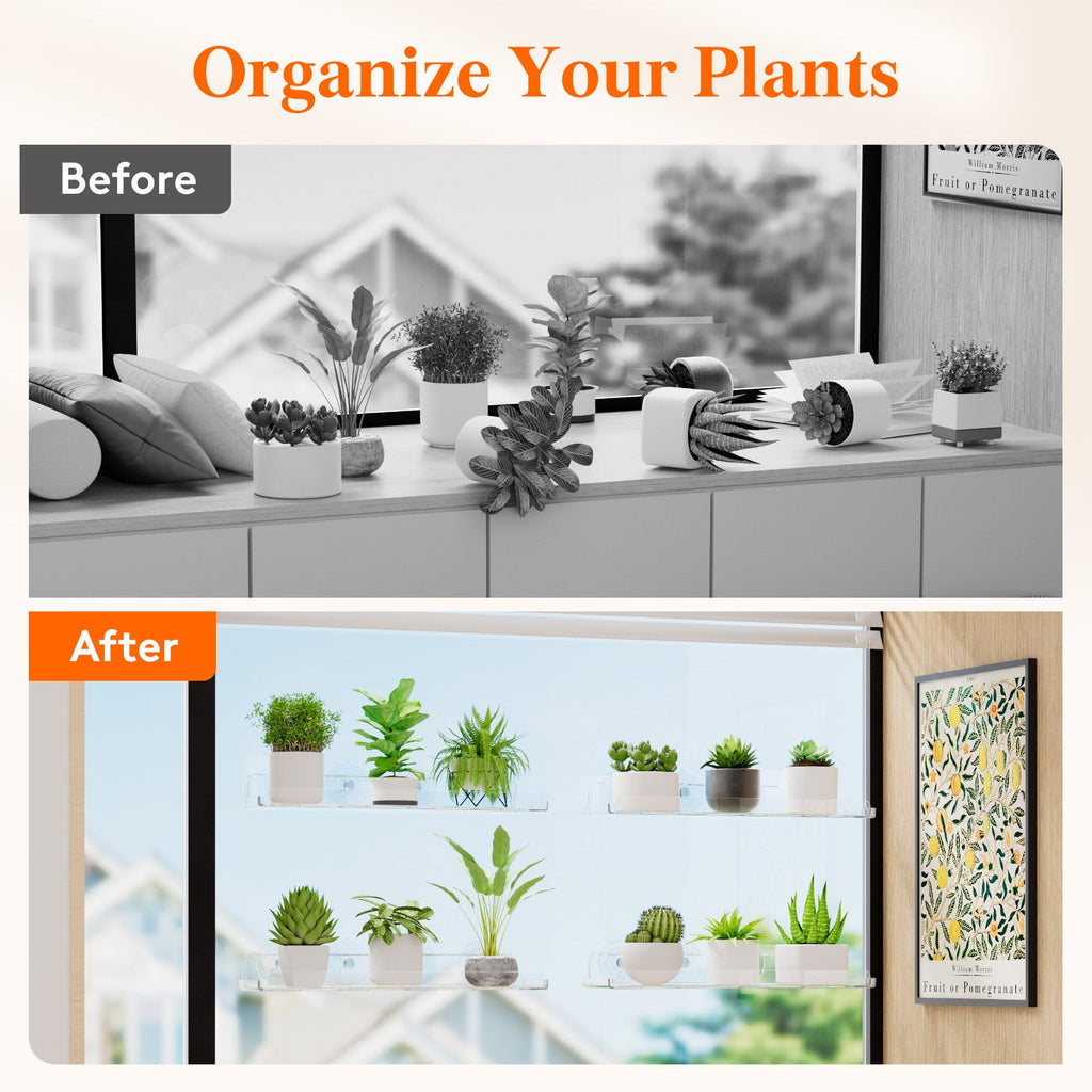 Lifewit Window Plant Floating Shelf 15 Inch, 3 Pack Acrylic Suction Cup Shelves