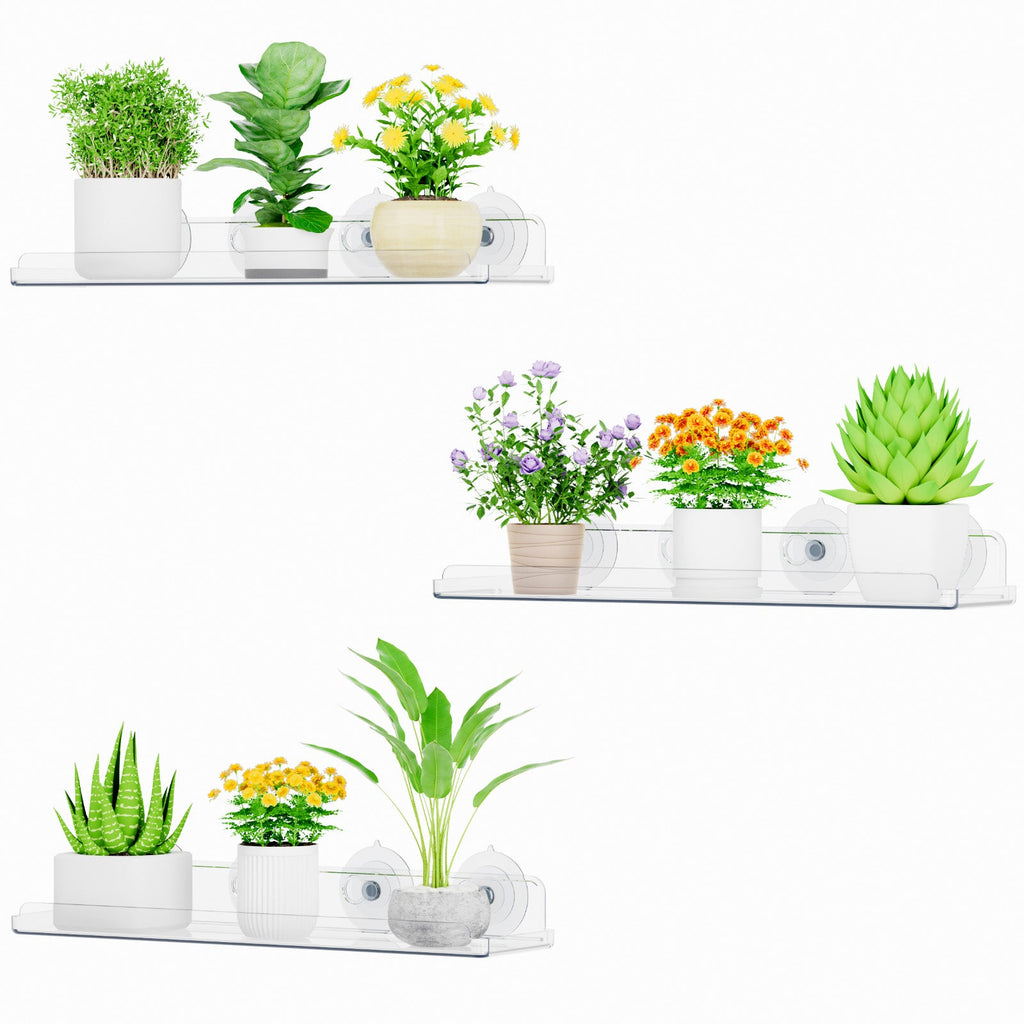Lifewit Window Plant Floating Shelf 15 Inch, 3 Pack Acrylic Suction Cup Shelves