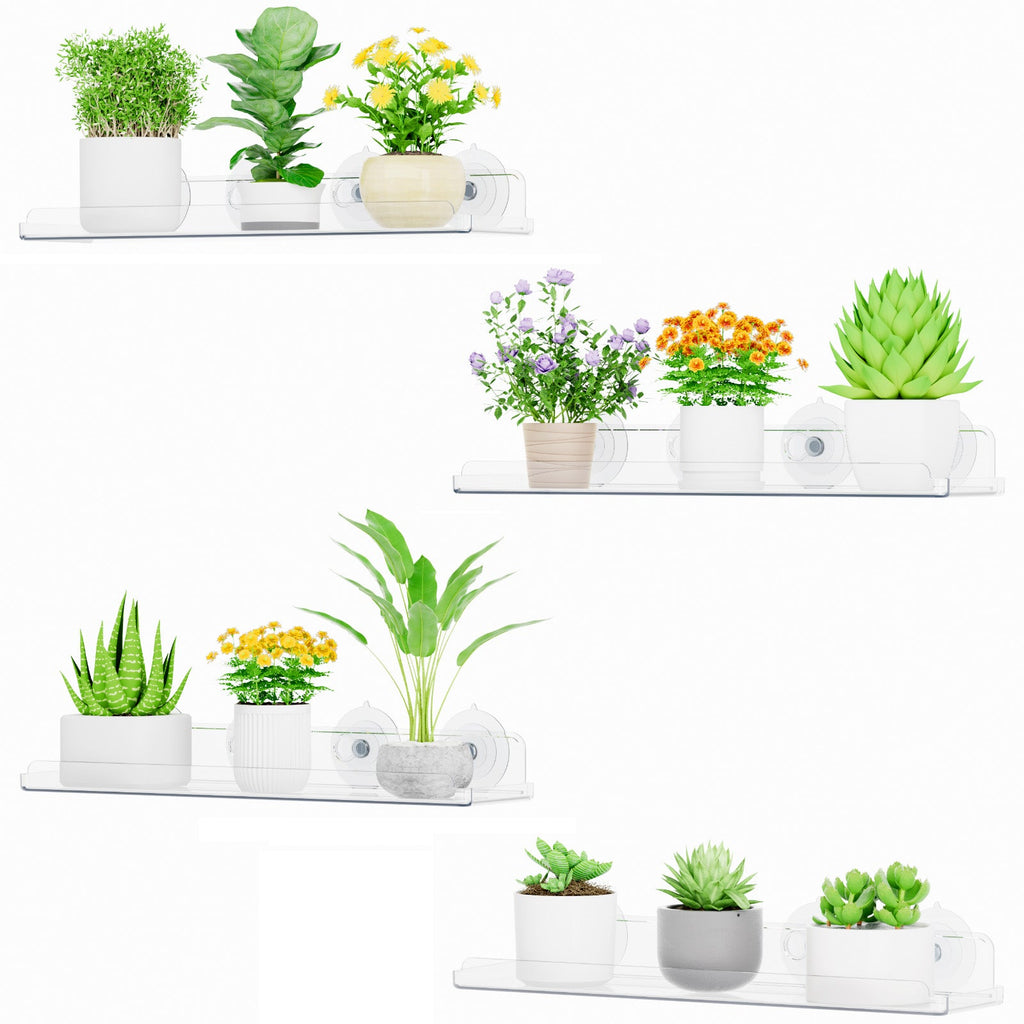Lifewit Window Plant Floating Shelf 15 Inch, 3 Pack Acrylic Suction Cup Shelves