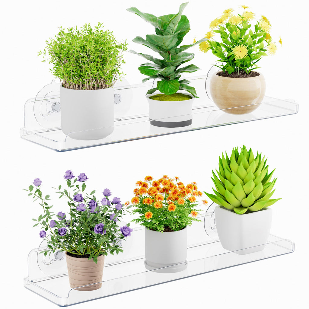 Lifewit Window Plant Floating Shelf 15 Inch, 3 Pack Acrylic Suction Cup Shelves
