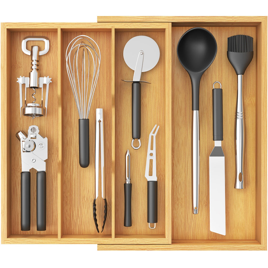 Lifewit Expandable Kitchen Bamboo Drawer Utensil Organizer, Natural