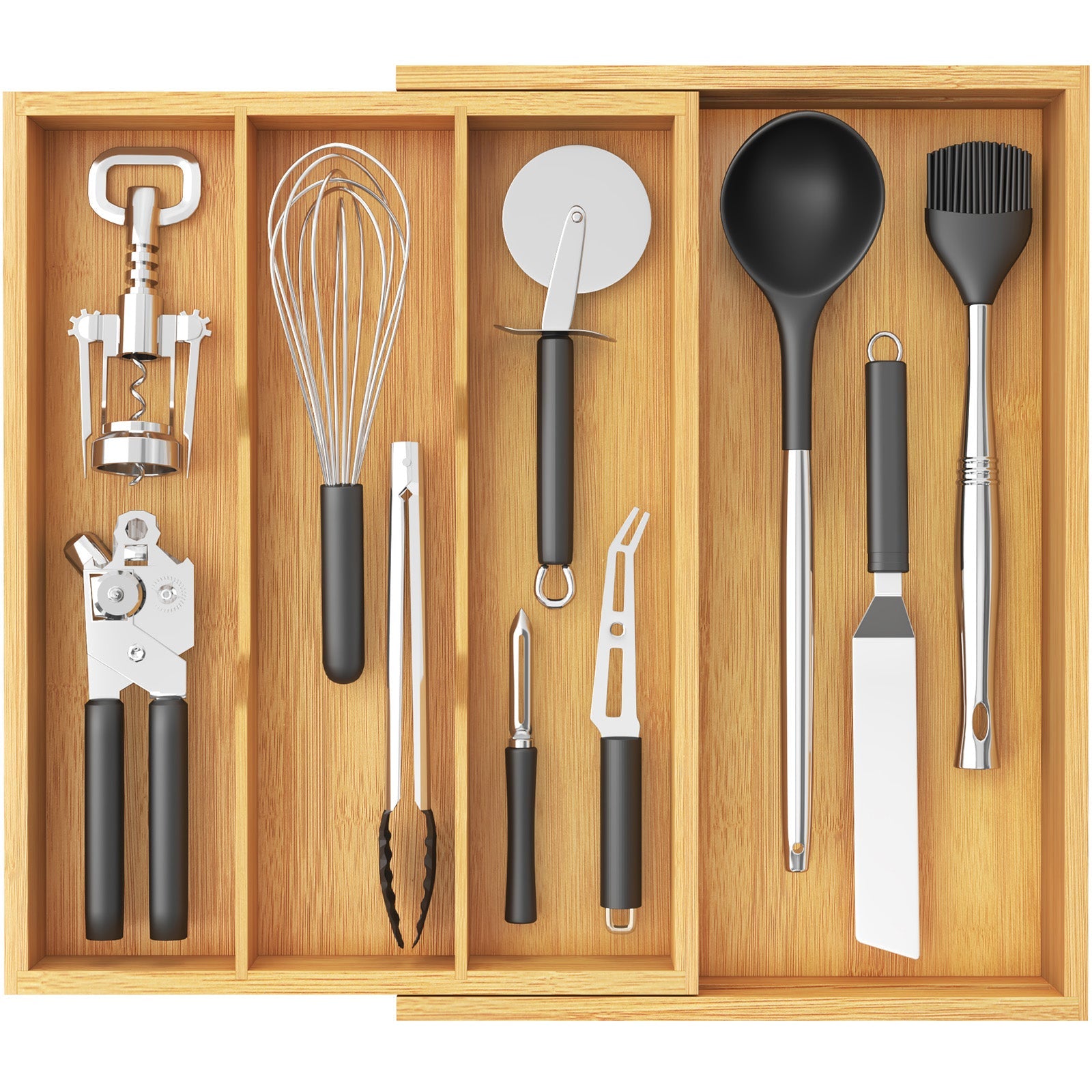 Lifewit Expandable Kitchen Bamboo Drawer Utensil Organizer, Natural