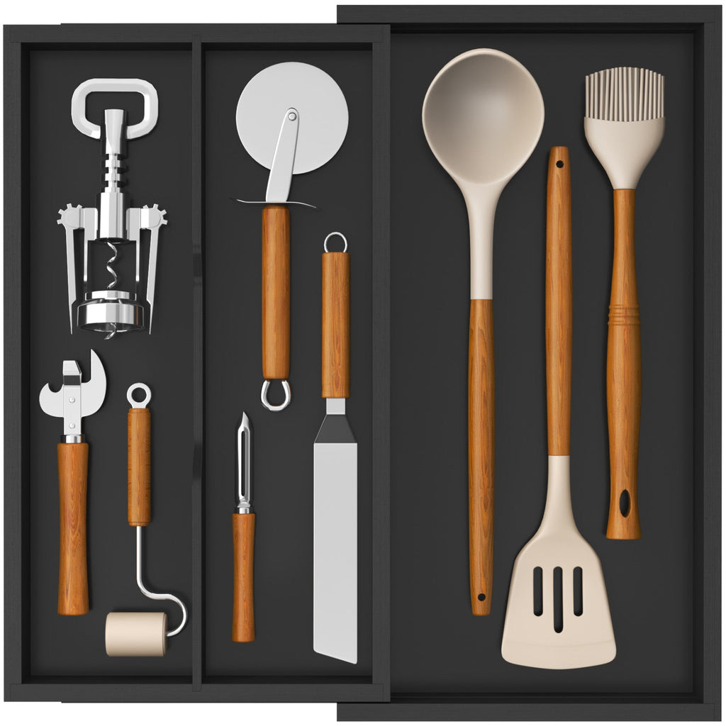 Lifewit Expandable Kitchen Bamboo Drawer Utensil Organizer, Natural