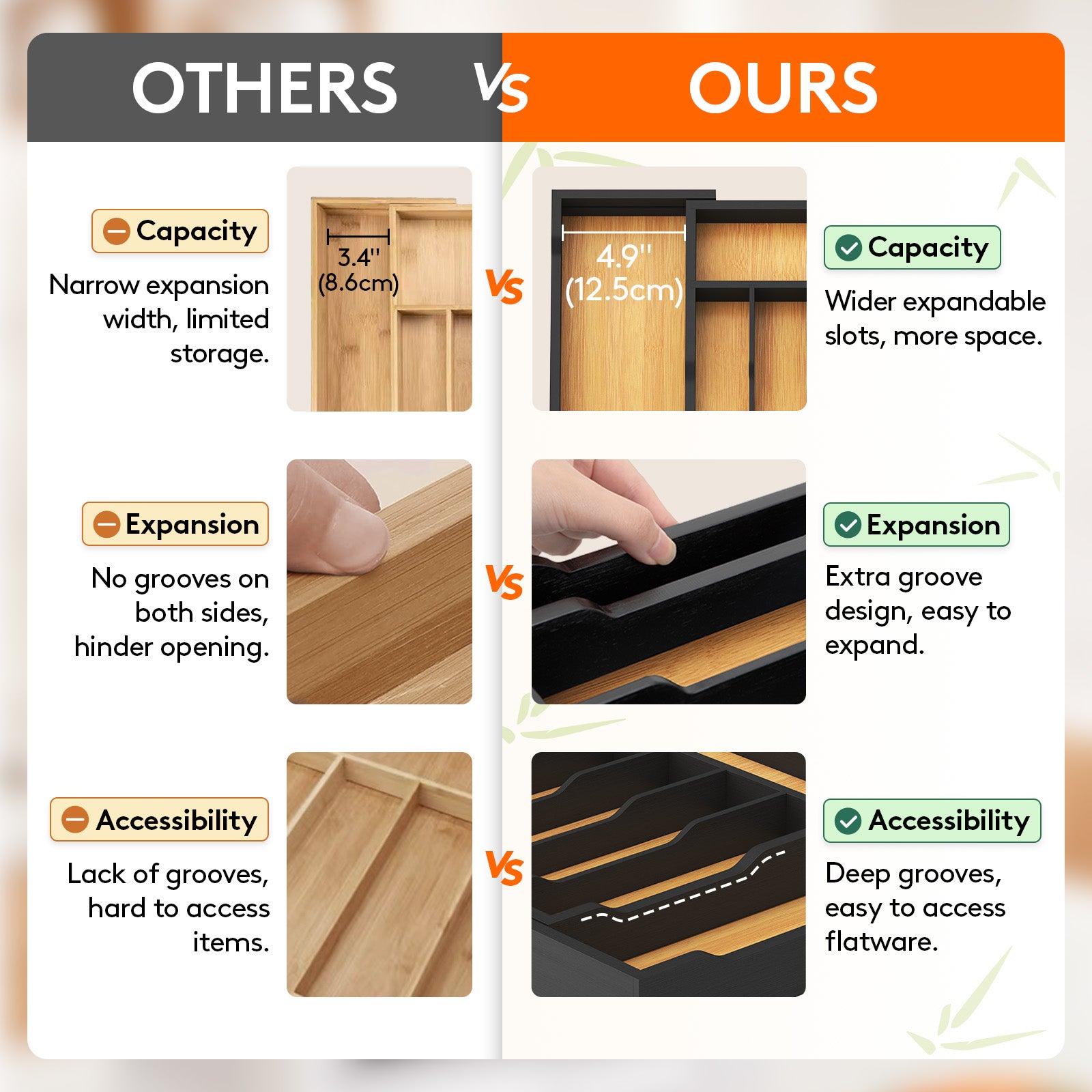 Lifewit Silverware Drawer Organizer, Bamboo Utensil Tray for Kitchen, Expandable Flatware and Cutlery Holder, Adjustable Storage for Spoons Forks Knives, Large, Natural and Black