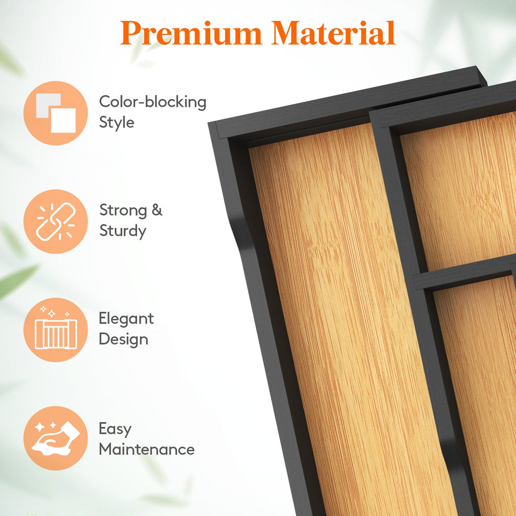 Lifewit Silverware Drawer Organizer, Bamboo Utensil Tray for Kitchen, Expandable Flatware and Cutlery Holder, Adjustable Storage for Spoons Forks Knives, Large, Natural and Black