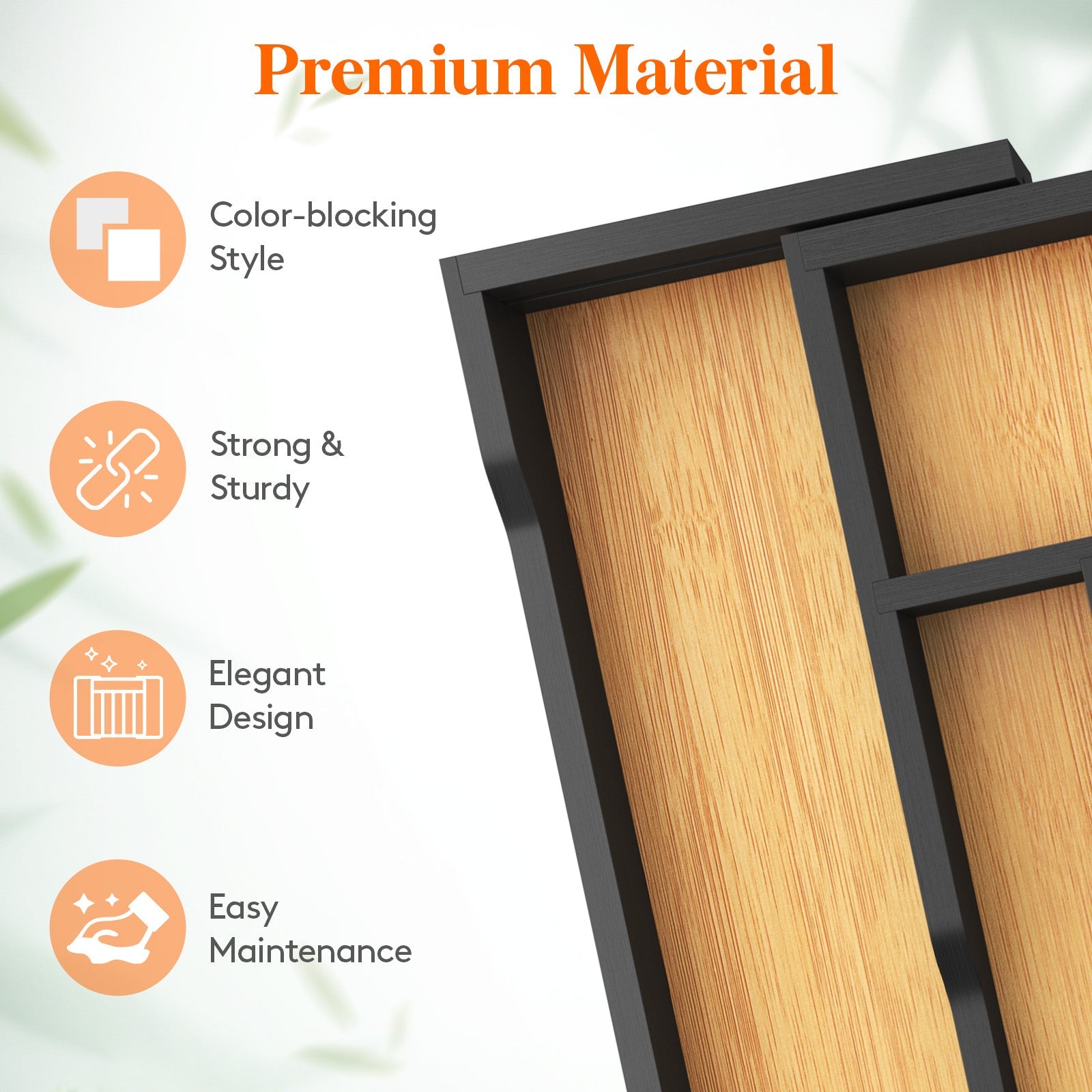 Lifewit Silverware Drawer Organizer, Bamboo Utensil Tray for Kitchen, Expandable Flatware and Cutlery Holder, Adjustable Storage for Spoons Forks Knives, Large, Natural and Black